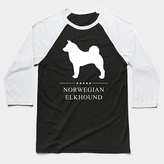 Norwegian Elkhound Dog White Silhouette Baseball T-Shirt by millersye